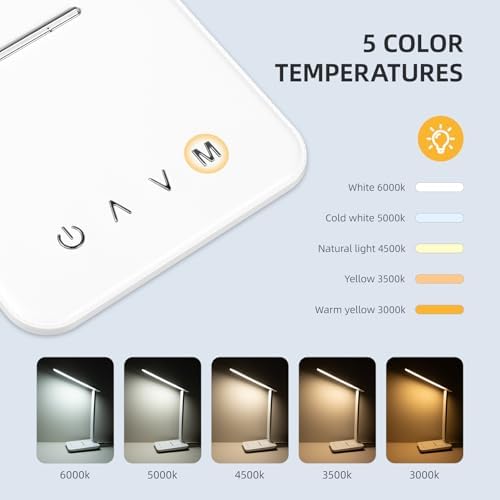 Carehabi LED Desk Lamp, Dimmable Table Lamp with 5 Colors and 5 Brightness Levels, Reading Light with USB Charging Port, Touch Control for Children, Bedroom, Reading, Offices