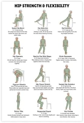 Hips Exercises for Seniors Hip Strength And Flexibility Workout Chair And Standing Mobility Routine Canvas Poster Wall Art for Living Room Bedroom Decor Unframe 24x36inch