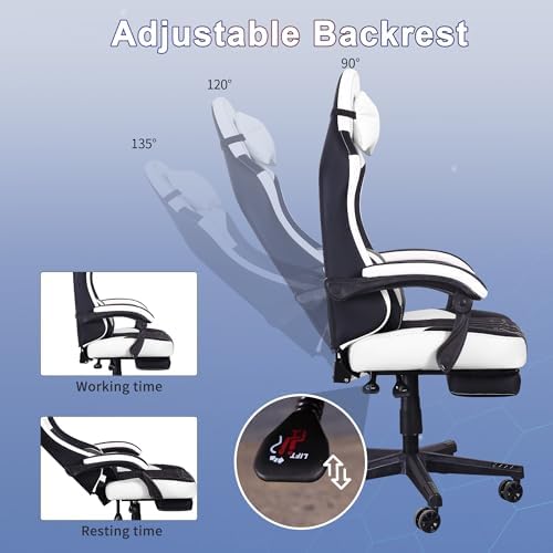 Gaming Chair,Video Game Chair with Footrest and Massage Lumbar Support