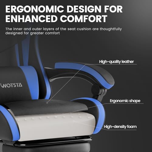 Ergonomic Gaming & Office Chair, Footrest, Racing Design Black/Blue