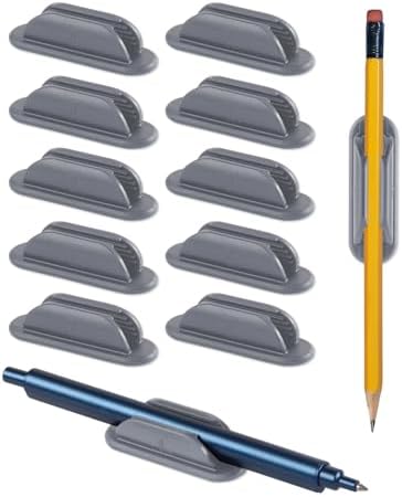 Tiizze Adhesive Pencil Holders for Desk Set of 10 - Silicone Pen Holder with 15 PCS Adhesive Pads - Flexible Pencil Holder for Office Essentials Accessories and Teacher Supplies - Grey