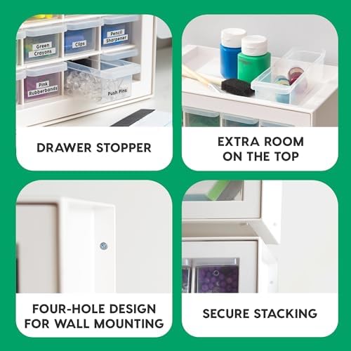 IRIS USA 16-Drawer Small Drawer Organizer, Craft Desk Storage, White