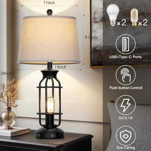 Lolikit 28" Farmhouse Table Lamps for Living Room Set of 2, Bedside Lamps