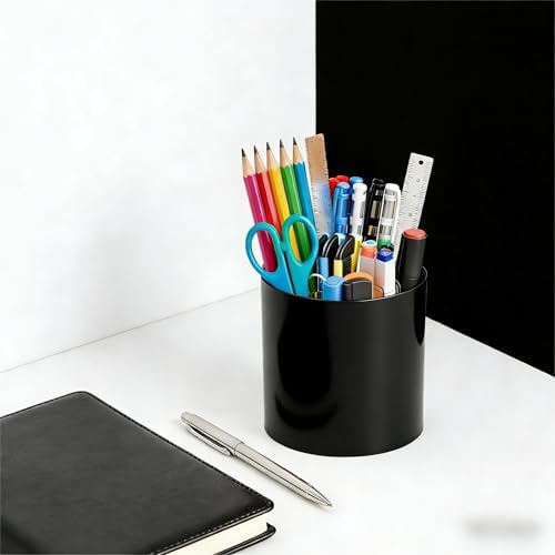 Yieach 360 Rotating Acrylic Black Pen Holders and Pencil Cups for Desk,Small Cute Desk Organizers Accessories and Makeup Brush Holder,Spinning Pencil Caddy School Supplies Organizer for Teacher,1PCS