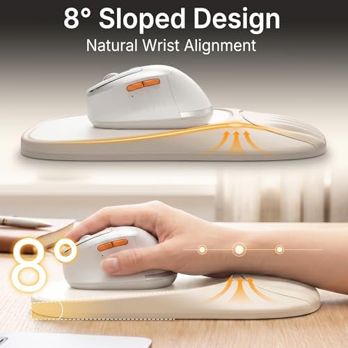 Ergonomic Mouse Pad with Wrist Rest, Sloped Memory Foam Mousepad with Wrist Support, Cooling Channels, Non-Slip Base, Smooth Lycra Surface for Office, Gaming & Home Desk (Oatmeal)