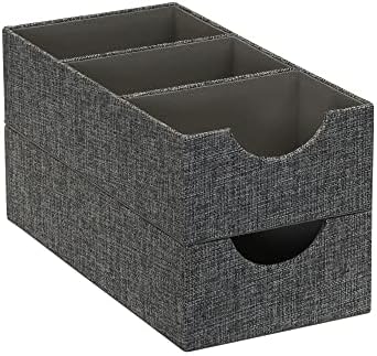 Household Essentials Organizer Tray Accessory in Fabric‑Covered Sturdy Drawer Organizer with Three Compartments, Graphite Gray, Set of 2