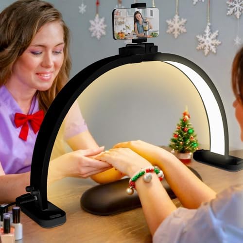 CGBE Nail Tech Light: 30.7" Half Moon Nail Desk Lamp with Phone Holder