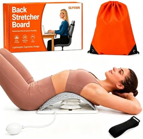 Inflatable Back Stretcher for Lower Back Pain Relief, Adjustable Airbag Lumbar Traction Device,Spine Decompression Support Board with Acupressure Massage&Chair Strap,Posture Corrector for Home Office