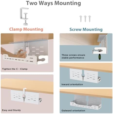 Univivi Under Desk Cable Management Tray, Cable Management, 16 inch, White