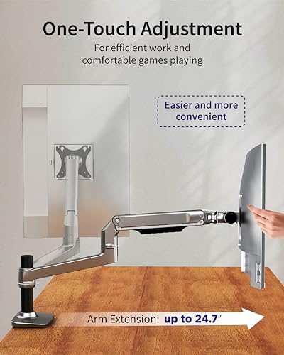 Ergounion Single Monitor Arm Desk Mount, Holds Screens up to 40 Inches and 25 lbs, Fully Adjustable Vesa Monitor Mount with C-Clamp and Grommet Base, Aluminum, Silver