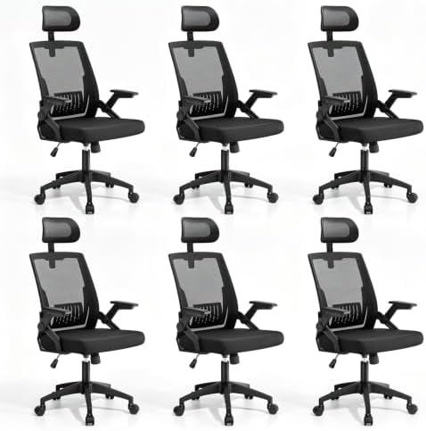 Athena Collection Mesh Back Ergonomic Office Chair with Headrest, 6 Pack