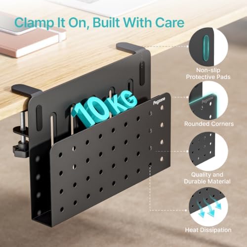 PEGZONE Desk Side Storage Organizer, Fits Flat Edge 0.4" to 2.2", Black