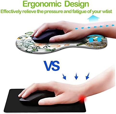 Ergonomic Mouse Pad with Wrist Support, Cute Mouse Pads with Non-Slip PU Base for Home Office Working Studying Easy Typing & Pain Relief Beautiful Floral