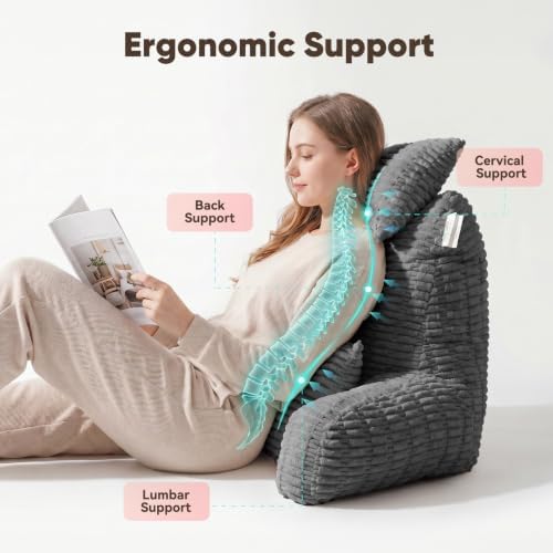 28" XXL Reading Pillow, Backrest Pillow with Detachable Neck Pillow