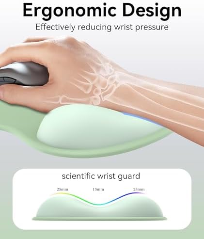 eulps Mouse Pad with Gel Wrist Rest, Ergonomic Comfortable Computer Wrist Support for Laptop, Pain Relief Mousepad with Non-Slip PU Base for Office & Home (Green)