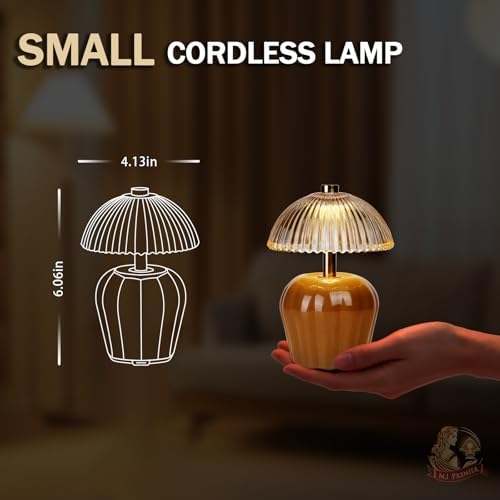 MJ PREMIER Rechargeable Table Lamp, Small Cordless Lamp with Timer, Brown