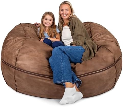 Big Joe Fuf 7Ft Giant Foam Bean Bag Chair, Oversized Couch with Removable Cover for Kids, Teens, Adults, Coffee Soft Vegan Leather, 7 Foot