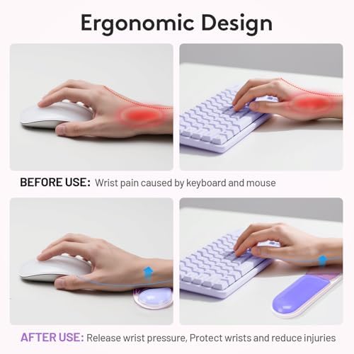 Gel Keyboard Wrist Rest Pad Set, Ergonomic Keyboard Mouse Wrist Support for Typing Pain Relief, Upgrade Wrist Rest Support Pad, Purple Color Block