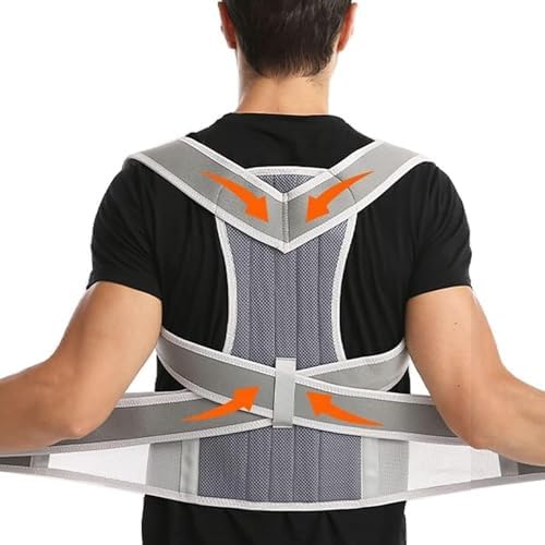 Breathable Posture Corrector for Men and Women Full Back Brace Humpback Girdle Spine Lumbar Support Belt Therapy Corset Shoulder Neck Clavicle Waist Pain Relief(Grey,M)