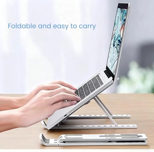 Laptop Stand for Desk, Adjustable Foldable Portable Laptop Riser, ABS+Silicone Ventilated Cooling Notebook Holder for 10-17.3” Laptops & Tablets (White)