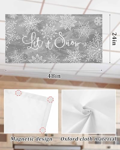 Grey Snowflake Magnetic Fluorescent Light Covers for Ceiling Lights 2 x 4 Feet,Christmas Winter Festival Xmas Modern Office Classroom Kitchen Drop Ceiling Light Covers Lighting Shade Panel 4 Packs