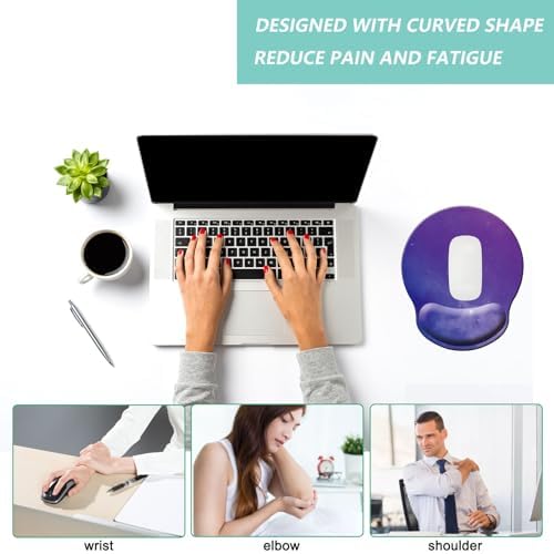 Mouse Pad with Wrist Support, Ergonomic Mouse Pad with Memory Foam Wrist Rest Cushion, Non-Slip Rubber Base Gaming Mice Pad for Home Office Computer Laptop, Starry Sky Purple
