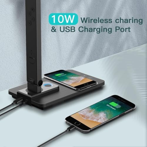 Infiway Desk Lamp with USB Charging Port: LED Desk Lamps for Home Office - 1 USB-A, 1 Type-C Charging Port, 2 AC Power Outlets, Touch Control Dimmable 5 Color 5 Brightness, Night Light(Black)