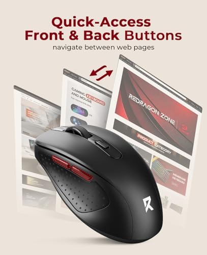 Redragon Wireless Mouse BT5.0/3.0 & 2.4G, 6 Buttons, 5 Level 4000DPI Bluetooth Mouse, 18 Months Battery, Portable Optical Computer Mice for Laptop, PC, Chromebook, Windows, Mac-Black