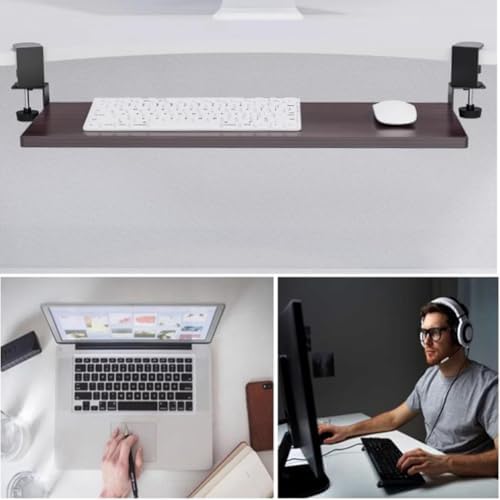 Clamping Computer Keyboard and Mouse Tray, Pull Out Platform Drawer with 45° Adjustable C-Clamp, Under Desk Keyboard Tray Slide Out, Easy to Install (Vintage Brown)(75x24cm)