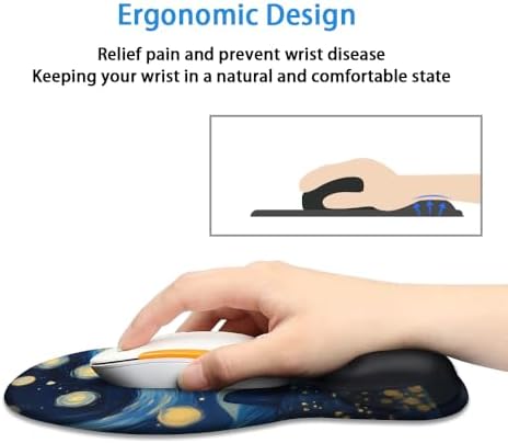 Ergonomic Mouse Pad with Wrist Rest,Comfortable Computer Gel Mouse Pad Wrist Support for Laptop,Pain Relief Mousepad with Non-Slip PU Base Starry Night Black Cat