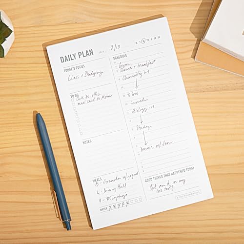Daily Planner Notepad with Hourly Schedule - ADHD Planner, Time Block Planning Pad, Desktop To Do List, College Supplies - 6 x 9” - 50 Undated Sheets (Pack of 2)