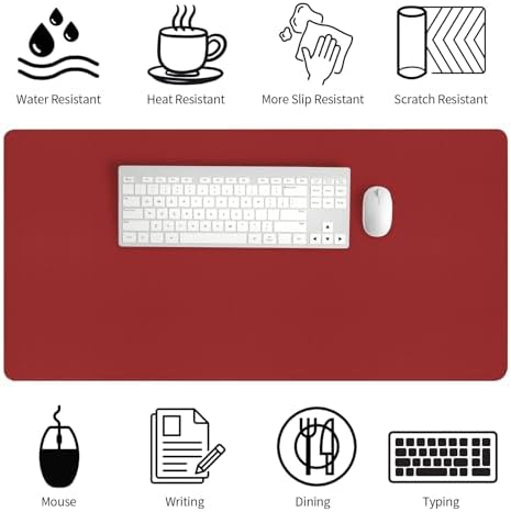 Bloss Red Desk Mat, Leather Desk Matt for Desktop, Waterproof Large Desk Pad, Keyboard Mat, Computer Mat for Office/Home/Decor(31.5 x 15.7 Inches)