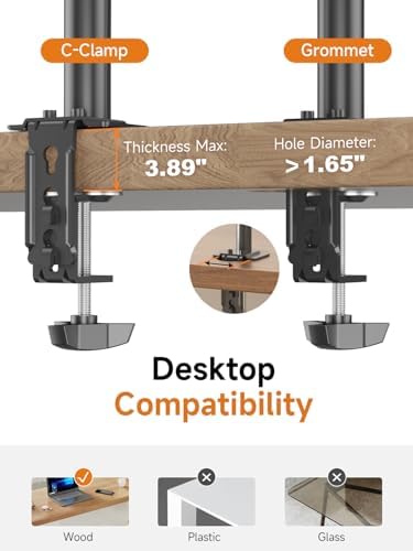 Bracwiser Dual Fully Adjustable Monitor Arm Stand Mount Fits Two Screen 13-32 inch 22lbs for Monitor Computer Screen 13 15 17 19 20 22 23 24 26 27 32inch VESA 75 100 (MD7442)