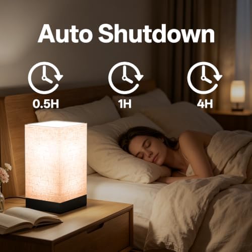 Bedside Table Lamp, 9W EyeCare LED Night Light, 3 Color Temp & Stepless Dim