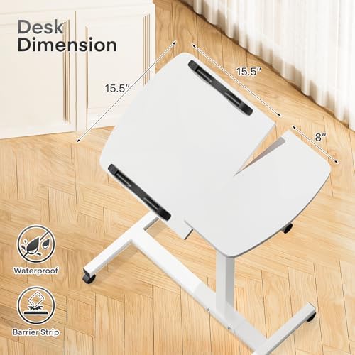 Athena Collection Adjustable Standing Desk with Wheels Overbed Table, White