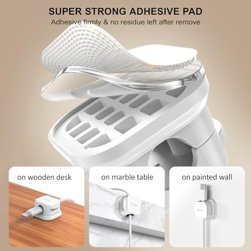 24 Pack Magnetic Cable Clip Organizer Cord Holder, Picozon Adhesive Cable Management, Wire Phone USB Charger Cable Holder, Keeper Organizer for Office Home Desktop Table - White