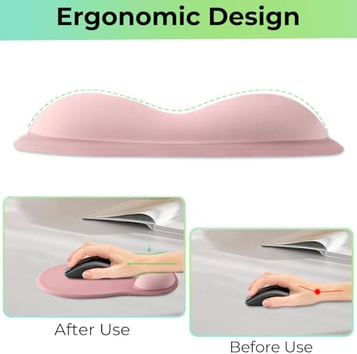 Gel Wrist Rest Mouse Pad, Ergonomic Mousepad with Wrist Support, Relieve Wrist Pain, Gaming Mousepad with Concave Design Cushion & Non-Slip PU Base, for Home Office Laptop Computer, Pink