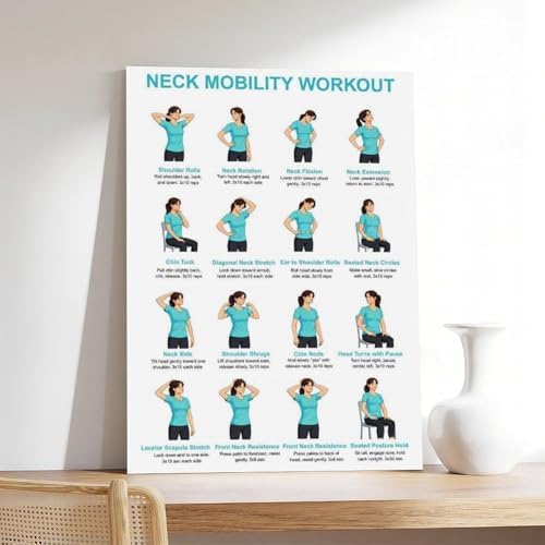 Neck And Shoulder Stretch Chart for Seniors Desk Workers Gentle Seated And Standing Neck Exercises Daily Home Stretch Canvas Poster Bedroom Decor Room Decor Frame 12x18inch