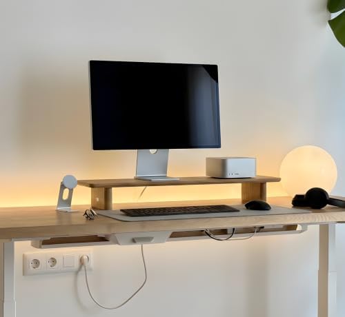 White Oak Single Monitor Stand Riser - 31.5" Wooden Monitor Stand for iMac, Laptop & Monitor, Minimalist Desk Shelf Organizer