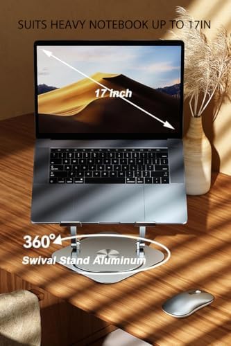 Laptop Stand Fan with 360 Rotating Swivel Base, 10inch Riser Height Adjustable for Typing/Viewing/Presentation,Metal Ergonomic Strong Holder,for Heavy Notebook 12 14 15 17Inch MacBook