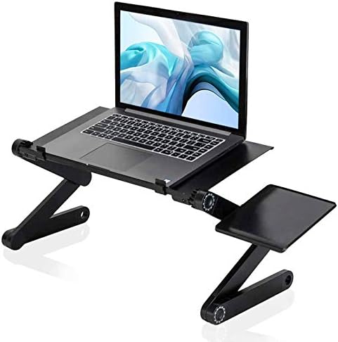 Upgraded Adjustable Aluminum Laptop Desk, with Cooling Fan, Mouse Pad, Notebook, MacBook Laptops Table Stand for Home Office, Ergonomic Lap Desk TV Bed Standing Desk