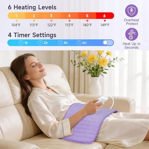 NBKLS Heating Pad for Back, Large Heating Pads for Body Muscle Pain Cramps Relief, 6 Heat Settings Machine Washable Electric Heating Pad, Birthday Christmas Gift for Women Mom