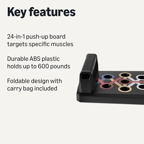 Amazon Basics Push Up Board, Black, 24-in-1 Multi-Position Training System for Upper Body Strength & Muscle Building, Portable Home Gym Equipment