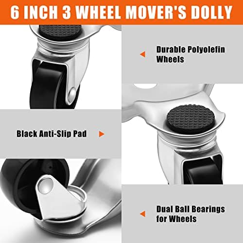 Timtin 12 Pcs Furniture Moving Dolly Set, 3 Wheel Steel Tri Dolly Heavy Duty Movers Mobile Rollers, Triangle Swivel Caster Easy Moving Tool for Home Furniture, Appliance, 6 Inch, 200 lbs Capacity