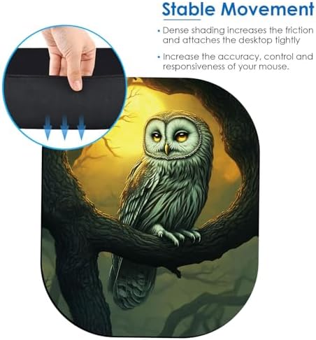 Small Mouse Pad，Mini Mouse Pad 6 x 7 Inch，for Laptop Keyboard Tray Wireless Mouse Home Office Travel，with Non-Slip Rubber Base, Waterproof Mouse Mat，Owl on Tree Branch