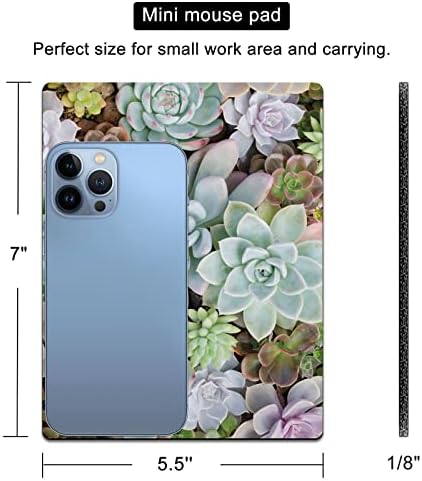 Small Mouse Pad Cute, Mini Mouse Pads for Wireless Mouse and Laptop, Travel Mousepad with Designs - Pretty Succulent, Portable Mousepads - 5.5 x 7 in, Computer Accessories for Women