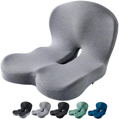 Orthopedic Cushion Seat Cushion,L-Shaped Lumbar Support,Breathable,Design for Office Chair,Car,Wheelchair Ergonomic Non Slip MemoryFoam Seat Skin with Back Support (Light Grey-a)
