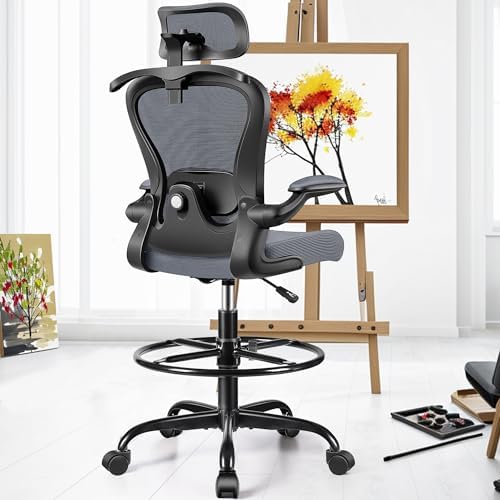 AtHope Drafting Chair, Tall Office Chair with 3D Lumbar & Head Support