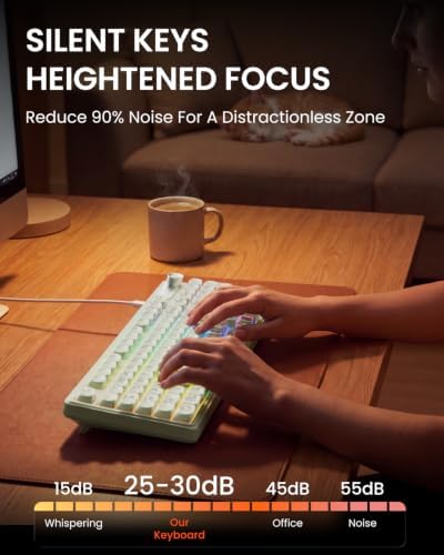 EWEADN Wired Creamy Keyboard with Number Pad, Media Knob, RGB Backlit-Green