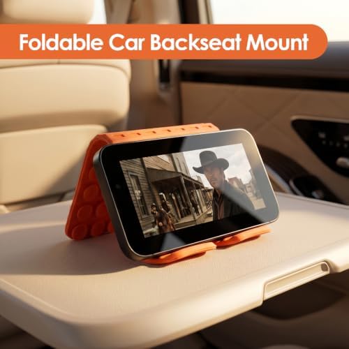 Flexible Silicone Aluminum Phone Holder Tablet Stand with Charging Port Design, Foldable Airplane Laptop/Phone Stand for Home Office Travel (Orange - with Suction)